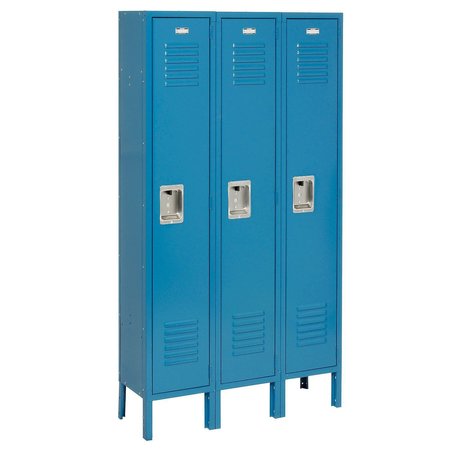 GLOBAL INDUSTRIAL Single Tier Locker, 15x18x72, 3 Door, Unassembled, Blue 254122BL